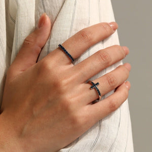 Minimalist Blue CZ Cross Stackable Band Ring - Perimade & Co.