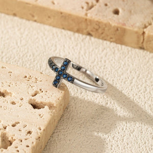 Minimalist Blue CZ Cross Stackable Band Ring - Perimade & Co.