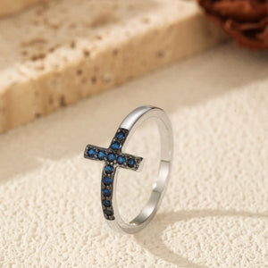 Minimalist Blue CZ Cross Stackable Band Ring - Perimade & Co.