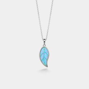 Minimalist Blue Opal Leaf Pendant Necklace - Perimade & Co.