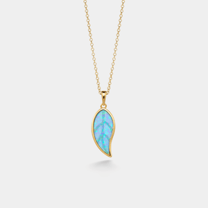 Minimalist Blue Opal Leaf Pendant Necklace - Perimade & Co.