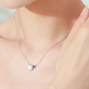 Minimalist Blue Oval Opal CZ Charm Necklace - Perimade & Co.