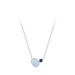 Minimalist Blue Oval Opal CZ Charm Necklace - Perimade & Co.