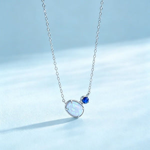 Minimalist Blue Oval Opal CZ Charm Necklace - Perimade & Co.