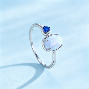Minimalist Blue Oval Opal Round CZ Band Ring - Perimade & Co.