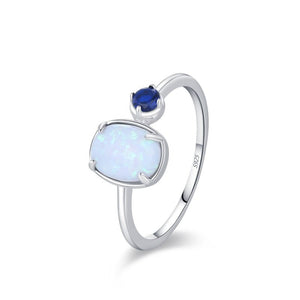 Minimalist Blue Oval Opal Round CZ Band Ring - Perimade & Co.