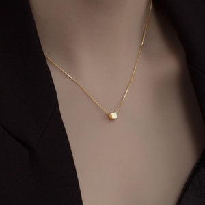 Minimalist Brushed Geometric Cube Necklace - Perimade & Co.