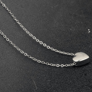 Minimalist solid 3D smooth heart silver necklace, delicate thin 50cm chain simple love heart everyday clavicle jewelry, timeless dainty gift for women