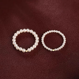 Minimalist Elastic Pearl Beaded Stackable Ring - Perimade & Co.