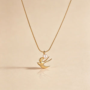 Minimalist Flying Bird Pearl Pendant Necklace - Perimade & Co.