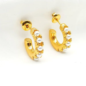 Minimalist Gold Pearl Half Hoop Earrings - Perimade & Co.