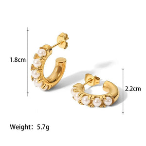 Minimalist Gold Pearl Half Hoop Earrings - Perimade & Co.