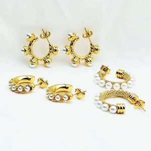 Minimalist Gold Pearl Half Hoop Earrings - Perimade & Co.