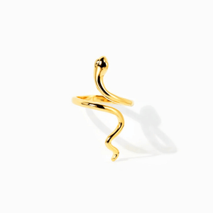 Gold snake-shaped earring on a white background