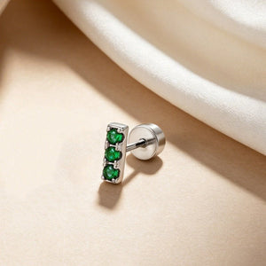 Minimalist Green CZ Vertical Bar Stud Earrings - Perimade & Co.