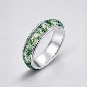 Minimalist Green Moss Agate Inlay Band Ring - Perimade & Co.