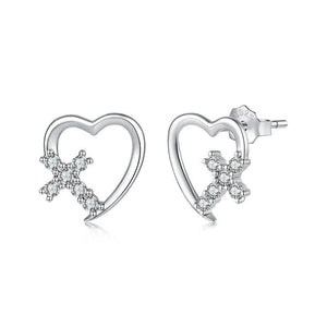 Minimalist Heart Cross Pave CZ Stud Earrings - Perimade & Co.