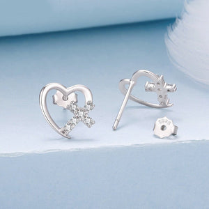 Minimalist Heart Cross Pave CZ Stud Earrings - Perimade & Co.