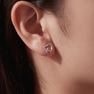Minimalist Heart Cross Pave CZ Stud Earrings - Perimade & Co.