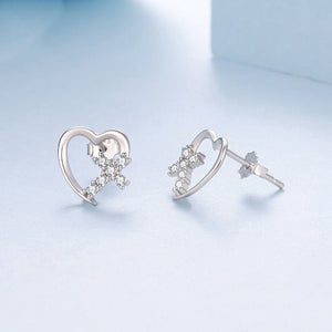 Minimalist Heart Cross Pave CZ Stud Earrings - Perimade & Co.