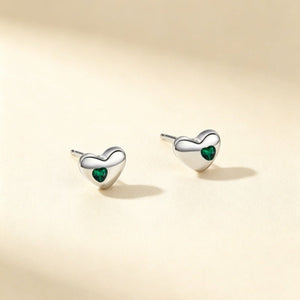 Minimalist Inset Green Heart CZ Stud Earrings - Perimade & Co.