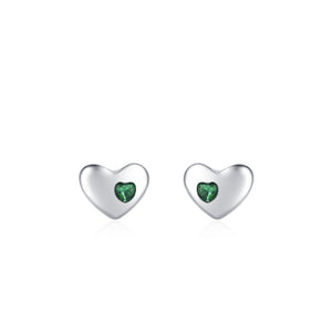 Minimalist Inset Green Heart CZ Stud Earrings - Perimade & Co.