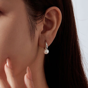 Minimalist Lustrous Pearl Drop Hoop Earrings - Perimade & Co.