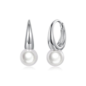 Minimalist Lustrous Pearl Drop Hoop Earrings - Perimade & Co.