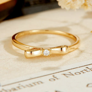 Minimalist Moissanite Accent Bow Band Ring - Perimade & Co.