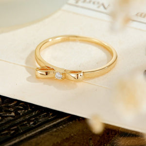 Minimalist Moissanite Accent Bow Band Ring - Perimade & Co.