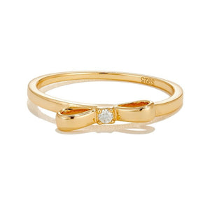 Minimalist Moissanite Accent Bow Band Ring - Perimade & Co.