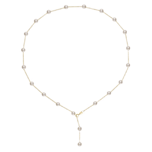 Pearl necklace with gold chain on a white background