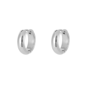 Pair of silver hoop earrings on a white background