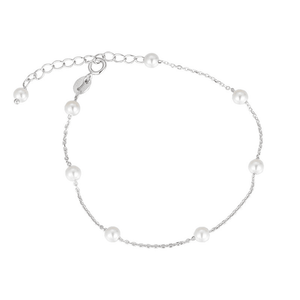 Silver bracelet with pearls on a white background