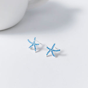 Minimalist Starfish Blue CZ Pave Stud Earrings - Perimade & Co.