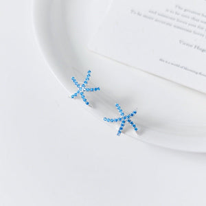 Minimalist Starfish Blue CZ Pave Stud Earrings - Perimade & Co.