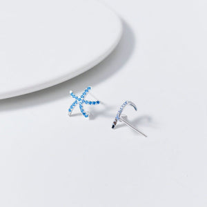 Minimalist Starfish Blue CZ Pave Stud Earrings - Perimade & Co.