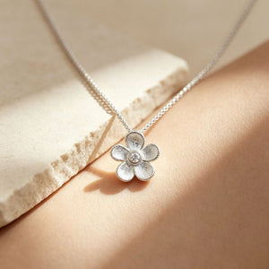 Minimalist Textured Floral CZ Charm Necklace - Perimade & Co.