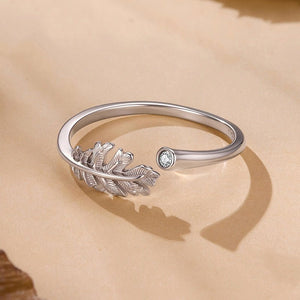Minimalist Textured Oak Leaf CZ Stacking Ring - Perimade & Co.