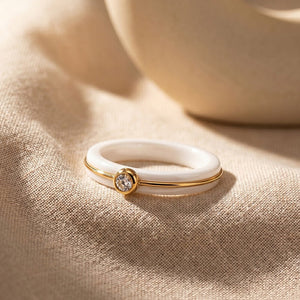 Minimalist Two - Tone CZ Solitaire Band Ring - Perimade & Co.