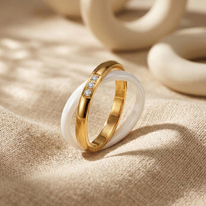 Minimalist Two - Tone Interlocking CZ Band Ring - Perimade & Co.