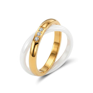 Minimalist Two - Tone Interlocking CZ Band Ring - Perimade & Co.