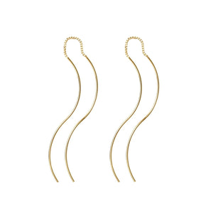Minimalist Wave Long Drop Threader Earrings - Perimade & Co.