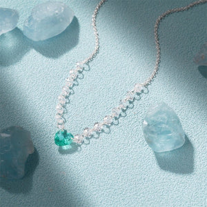 Mint CZ Heart Beaded Station Charm Necklace - Perimade & Co.