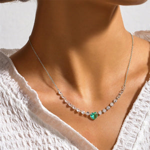 Mint CZ Heart Beaded Station Charm Necklace - Perimade & Co.