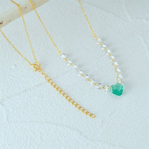 Mint CZ Heart Beaded Station Charm Necklace - Perimade & Co.