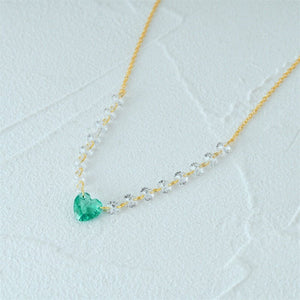Mint CZ Heart Beaded Station Charm Necklace - Perimade & Co.