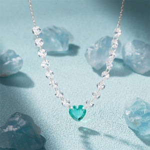 Mint CZ Heart Beaded Station Charm Necklace - Perimade & Co.