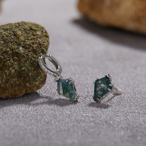 Mismatch Kite Natural Moss Agate CZ Earrings - Perimade & Co.