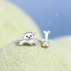 Mismatch Playful Dog Bone CZ Stud Earrings - Perimade & Co.